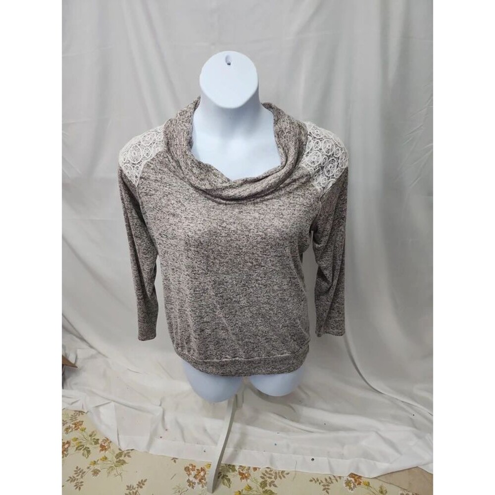 Ivy ridge cowl neck top lace accents SZ XL